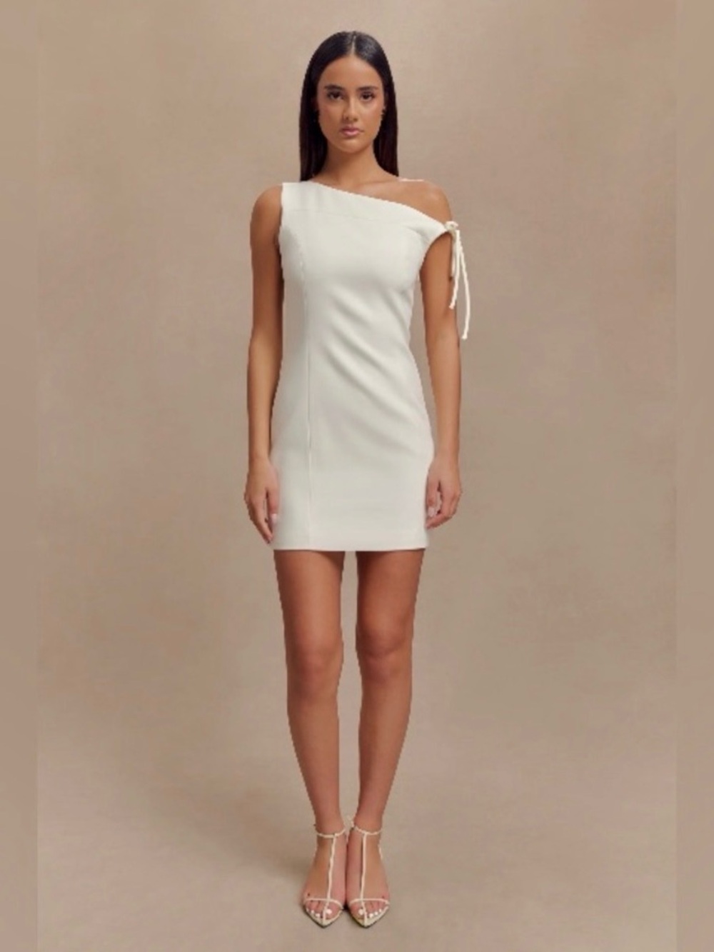Meshki Baker Off-Shoulder White Mini Dress with Tie Detail